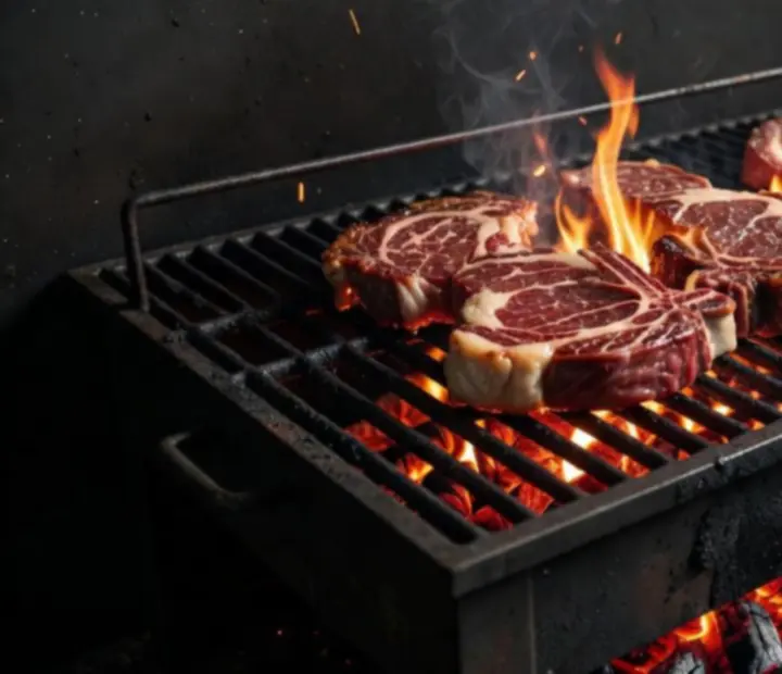 Faszenes grill lángokkal és füsttel az Ajanlottlista konyháján