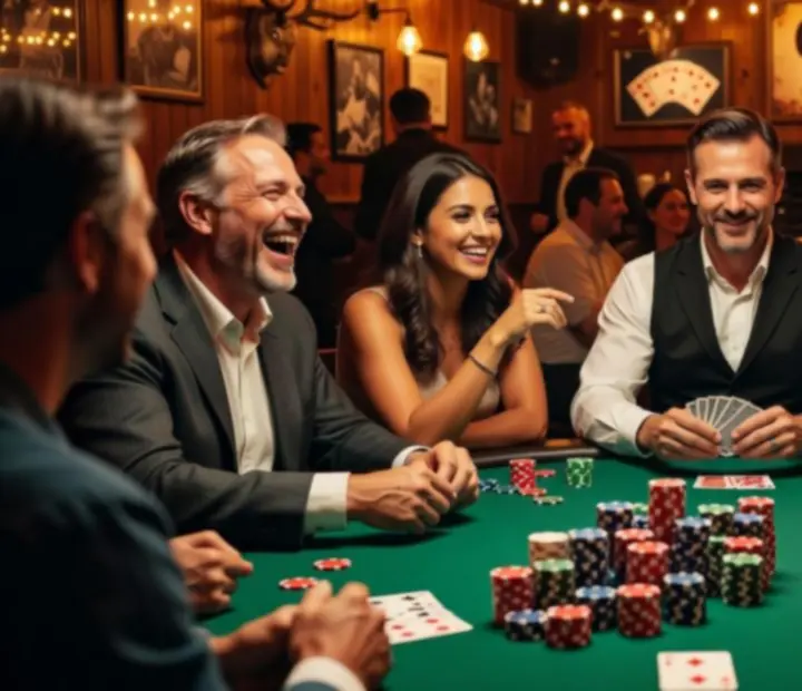 Hangulatos Texas Hold'em est: játékosok, craft italok és füstös fények a The Pit Poker Lounge-ban.