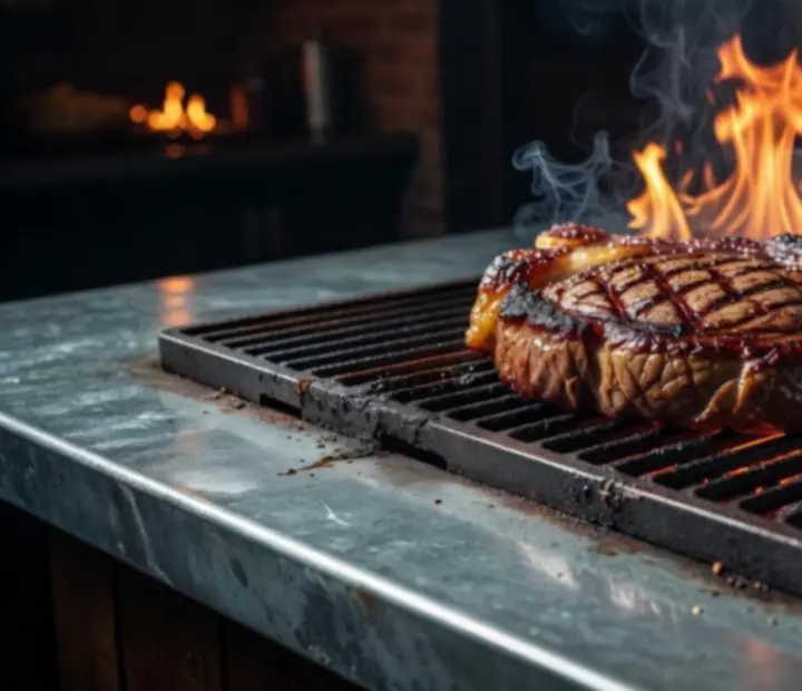 Lángon sült steak közelről az Ajanlottlista woodfired grilljén